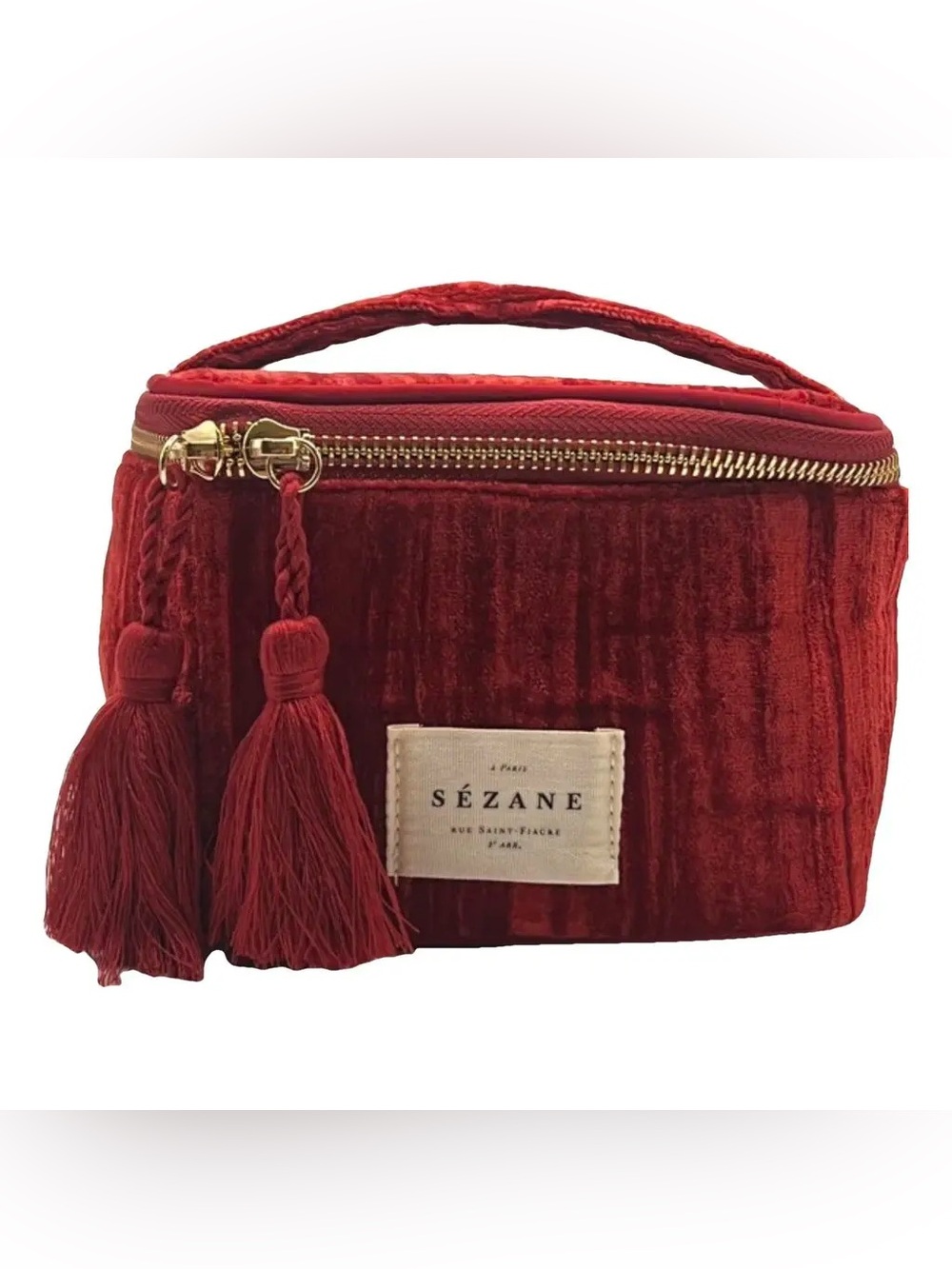 Sézane red velvet cosmetic bag